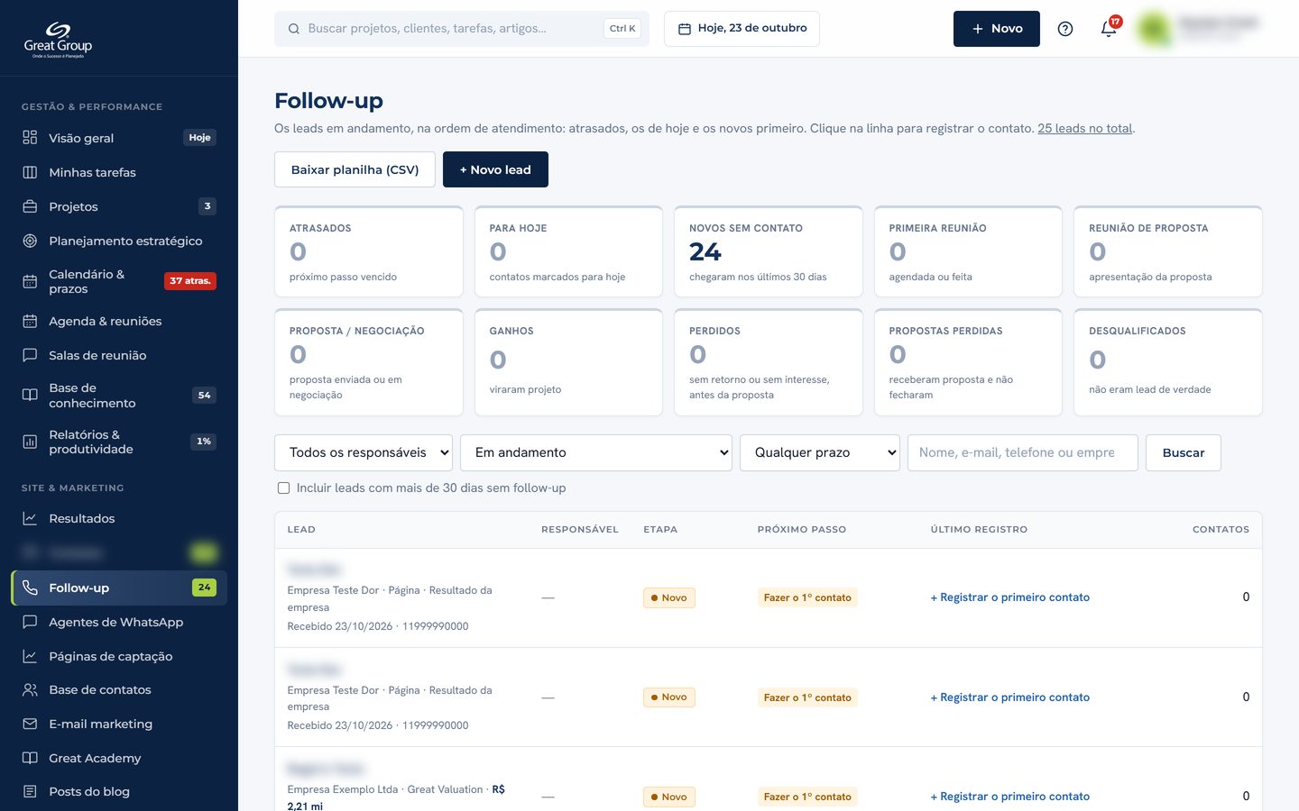 CRM e follow-up comercial sem oportunidade esquecida