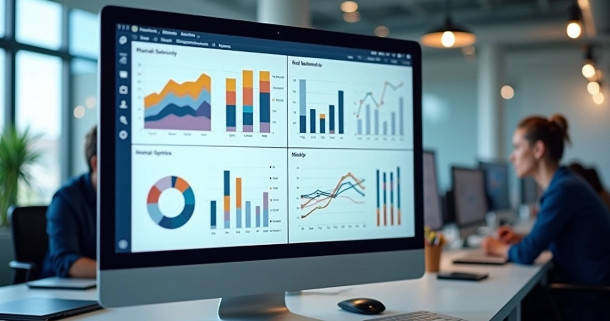 Tela de computador com dashboard estratégico de indicadores 