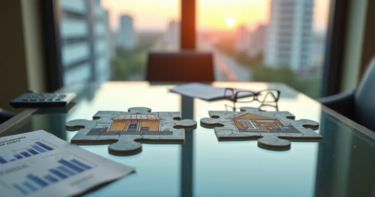 Quebra-cabeça de duas empresas pequenas com peças que não se encaixam em escritório moderno