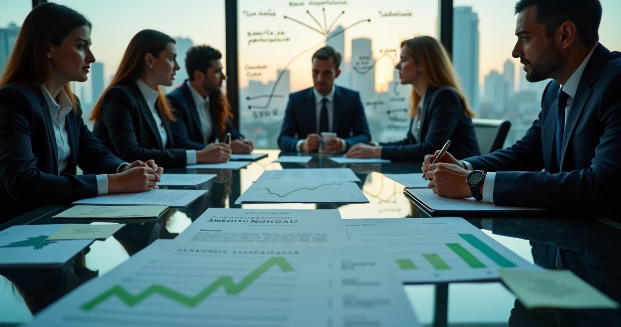 Gestores em reunião estratégica analisando recuperação empresarial em ambiente moderno