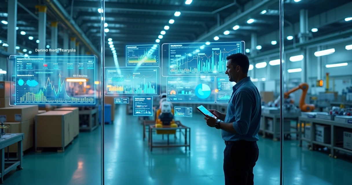 Gestor industrial observa painel de CRM integrando dados de fábrica e clientes